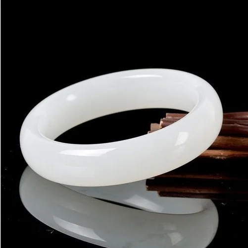 Men Accessories Wrist - Genuino braccialetto di giada bianca naturale