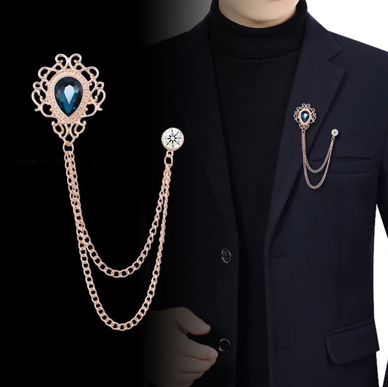 Men'S Suit Accessories - Nuovo vintage nappa catena strass spilla